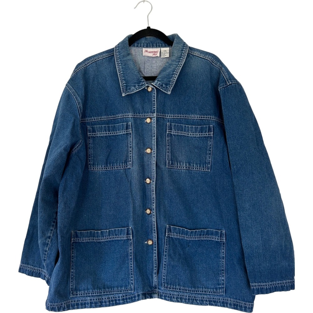 Joanna Plus Womens Blue Denim Chore Coat Cotton Utility Jacket Size 20W